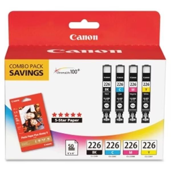 Canon CNMCLI226BCMY Original Ink Cartridge - Paper Kit Inkjet; Black, Canon, Mfr#: CNMCLI226BCMY